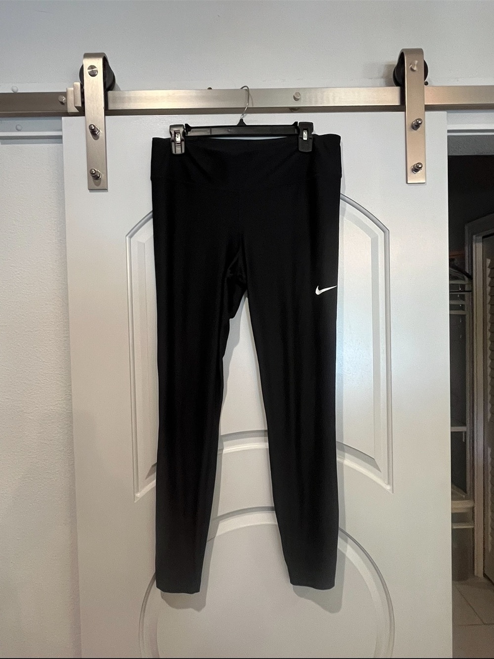 Nike Dri-Fit Black Athletic Leggings with Classic White Swoosh. GUC